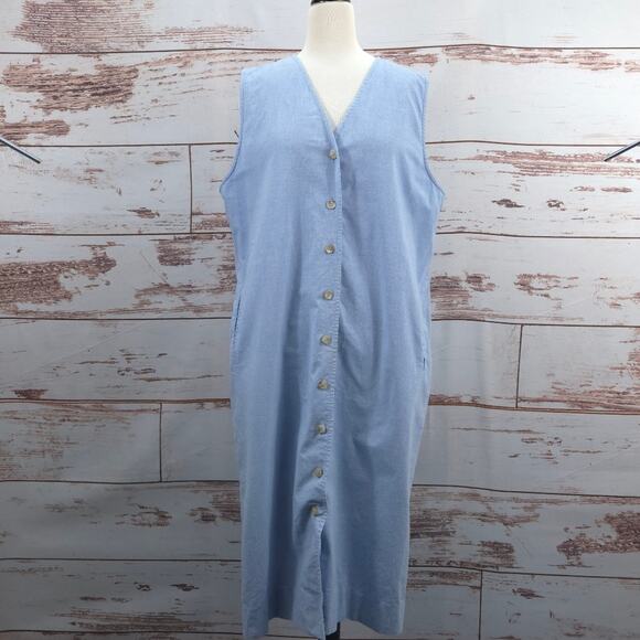 Vintage Pendleton Sophisticates Button Up Jumper Dress Blue Chambray Size 12 - Picture 1 of 6